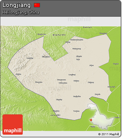 Shaded Relief 3D Map of Longjiang, physical outside