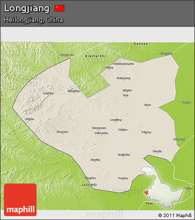 Shaded Relief 3D Map of Longjiang, physical outside