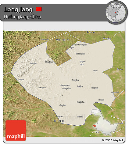 Shaded Relief 3D Map of Longjiang, satellite outside