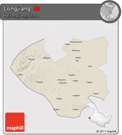 Shaded Relief 3D Map of Longjiang, single color outside
