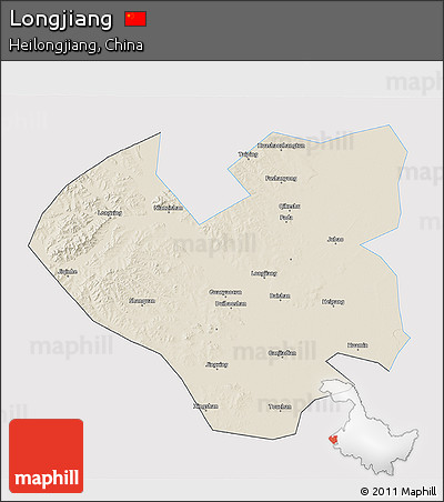 Shaded Relief 3D Map of Longjiang, single color outside