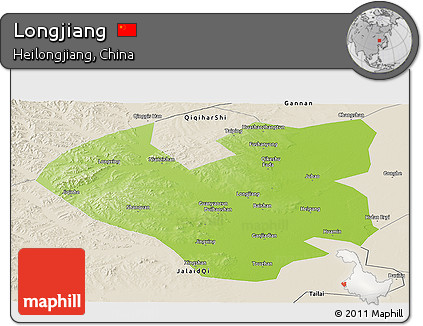Physical Panoramic Map of Longjiang, shaded relief outside