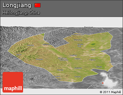 Satellite Panoramic Map of Longjiang, desaturated