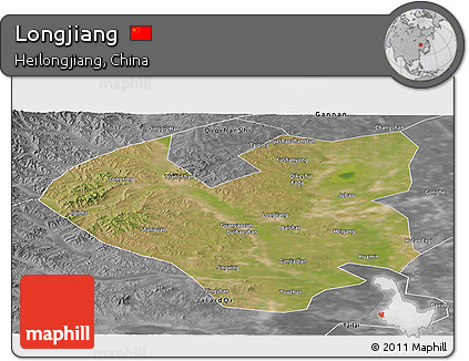 Satellite Panoramic Map of Longjiang, desaturated