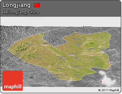 Satellite Panoramic Map of Longjiang, desaturated
