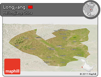 Satellite Panoramic Map of Longjiang, lighten