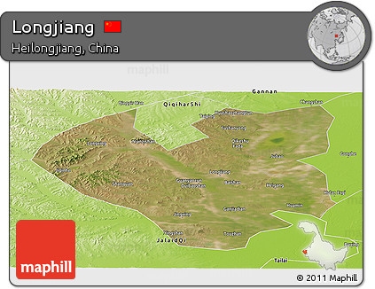 Satellite Panoramic Map of Longjiang, physical outside