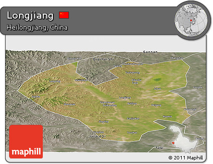 Satellite Panoramic Map of Longjiang, semi-desaturated