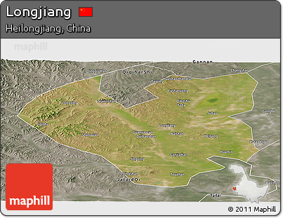 Satellite Panoramic Map of Longjiang, semi-desaturated