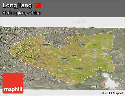 Satellite Panoramic Map of Longjiang, semi-desaturated