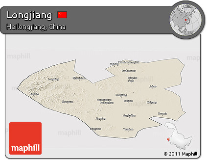 Shaded Relief Panoramic Map of Longjiang, cropped outside