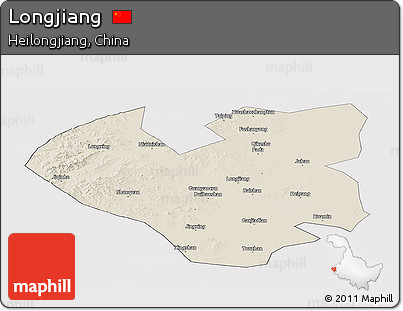 Shaded Relief Panoramic Map of Longjiang, cropped outside