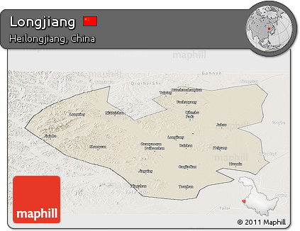 Shaded Relief Panoramic Map of Longjiang, lighten