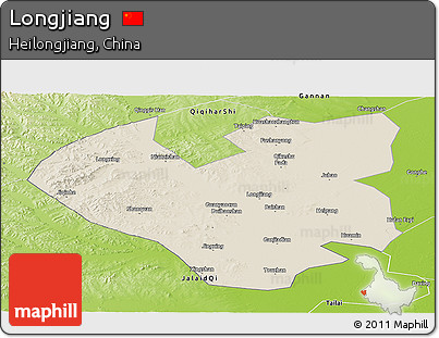 Shaded Relief Panoramic Map of Longjiang, physical outside