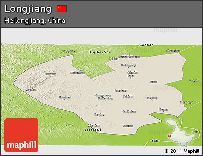 Shaded Relief Panoramic Map of Longjiang, physical outside