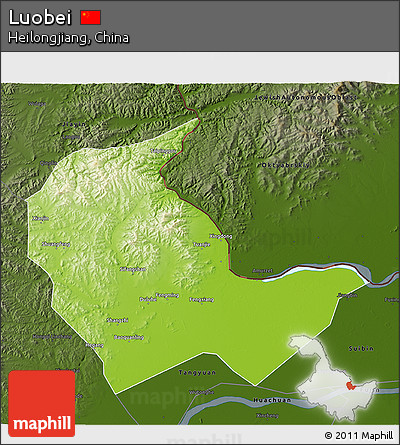 Physical 3D Map of Luobei, darken