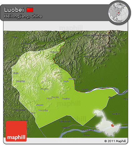 Physical 3D Map of Luobei, darken