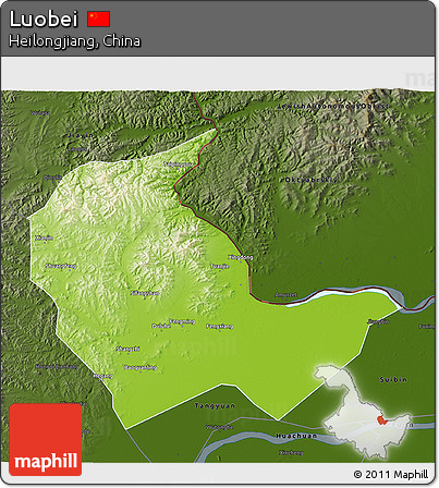 Physical 3D Map of Luobei, darken