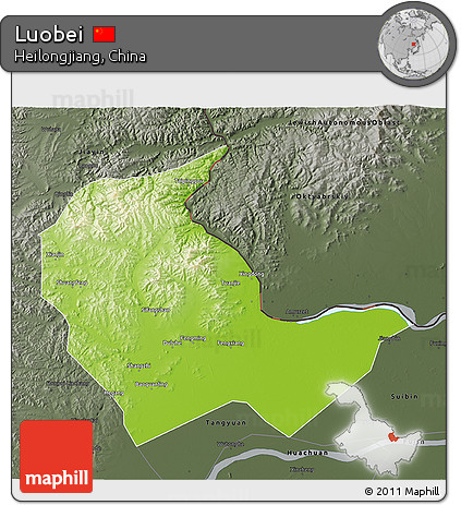 Physical 3D Map of Luobei, darken, semi-desaturated