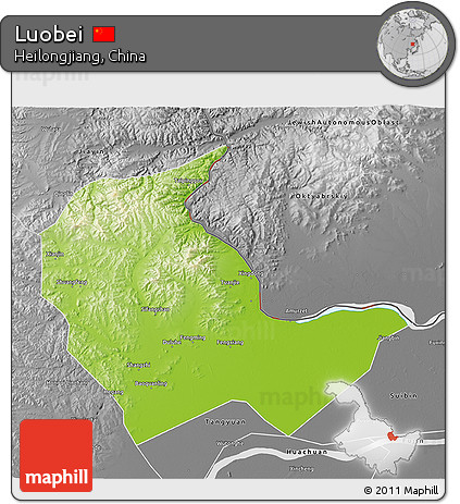 Physical 3D Map of Luobei, desaturated