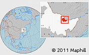Gray Location Map of Luobei, highlighted parent region, hill shading