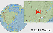 Savanna Style Location Map of Luobei, hill shading