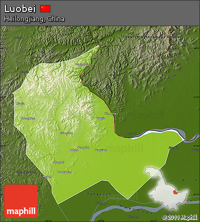 Physical Map of Luobei, darken