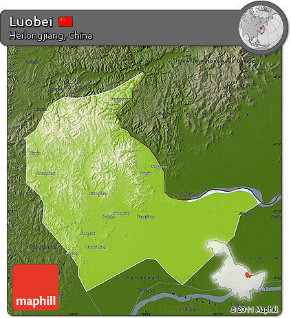 Physical Map of Luobei, darken