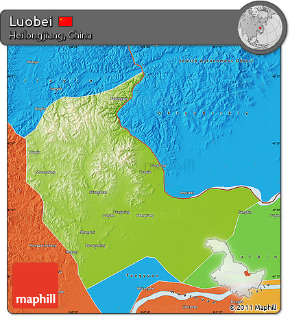 Physical Map of Luobei, political outside
