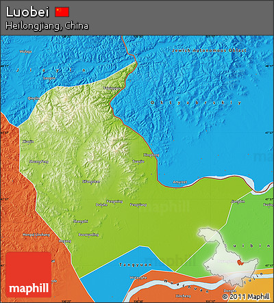 Physical Map of Luobei, political outside