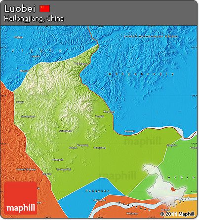Physical Map of Luobei, political outside