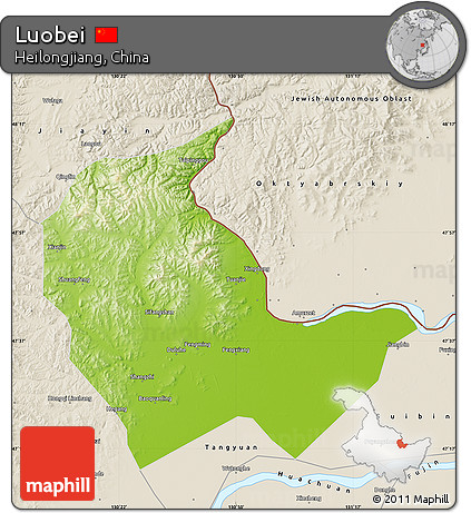Physical Map of Luobei, shaded relief outside