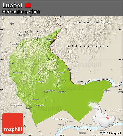 Physical Map of Luobei, shaded relief outside