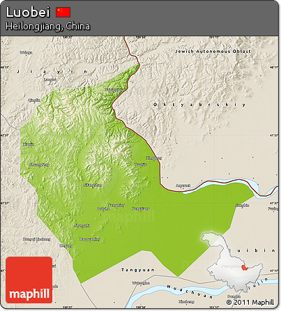 Physical Map of Luobei, shaded relief outside