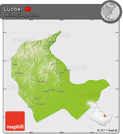 Physical Map of Luobei, single color outside