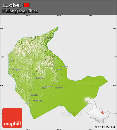 Physical Map of Luobei, single color outside