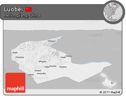 Gray Panoramic Map of Luobei, single color outside