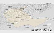 Shaded Relief Panoramic Map of Luobei, desaturated