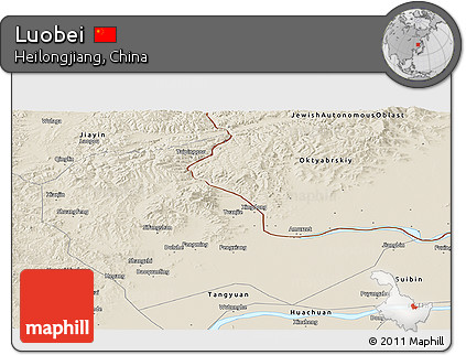 Shaded Relief Panoramic Map of Luobei