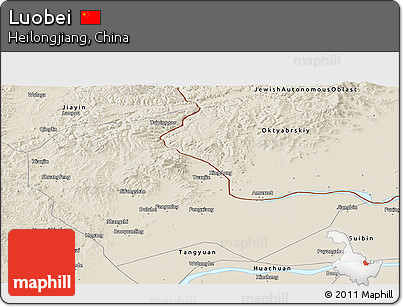 Shaded Relief Panoramic Map of Luobei
