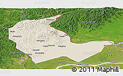 Shaded Relief Panoramic Map of Luobei, satellite outside