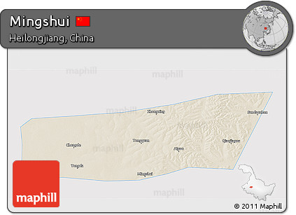 Shaded Relief 3D Map of Mingshui, single color outside