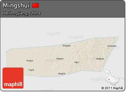 Shaded Relief 3D Map of Mingshui, single color outside