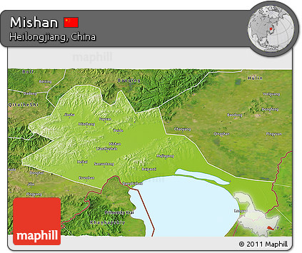 Physical 3D Map of Mishan, satellite outside