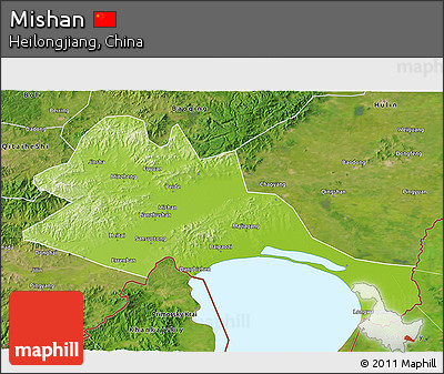 Physical 3D Map of Mishan, satellite outside