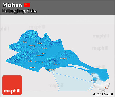 Political 3D Map of Mishan, single color outside