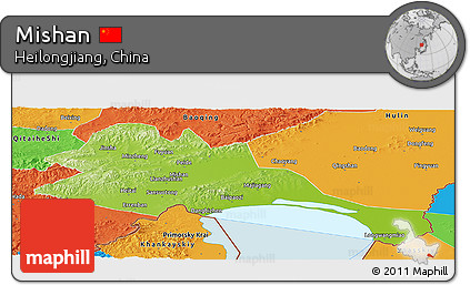 Physical Panoramic Map of Mishan, political outside