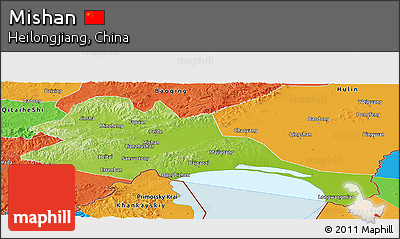 Physical Panoramic Map of Mishan, political outside