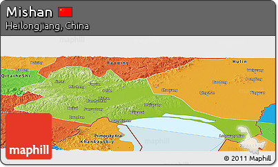 Physical Panoramic Map of Mishan, political outside