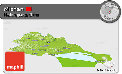 Physical Panoramic Map of Mishan, single color outside